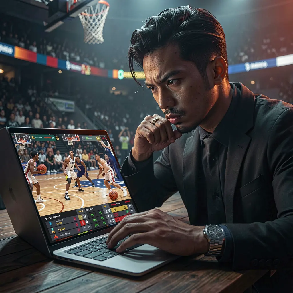 Professional sports betting setup on a laptop with live basketball odds and match details while placing bets using the HEY22 platform in the Philippines